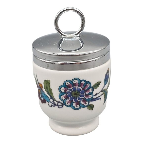 Royal Worcester Egg Coddler With Floral Design & Silver Lid Made In England - Picture 5 of 11